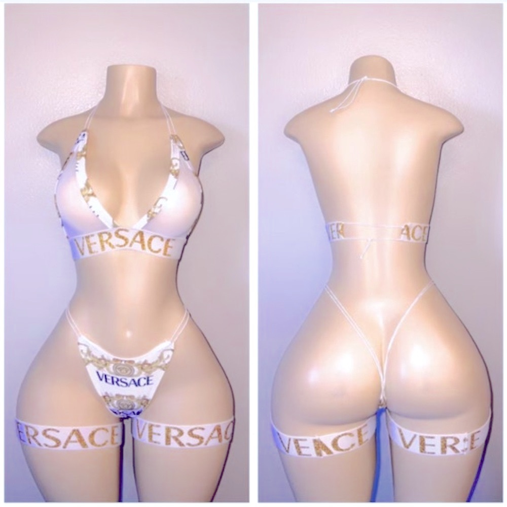 NWOT Sexy White & Gold Exotic Dancer Set Garters Designer Label Lingerie 2-Piece